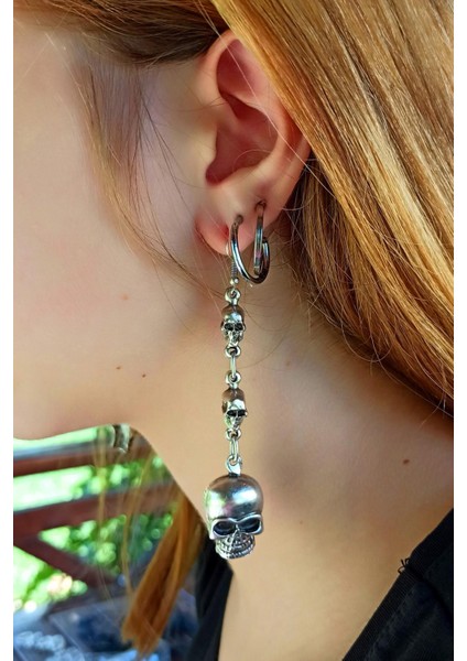 Antik Gümüş Kaplama Kuru Kafalar Şekilli El Yapımı Çift Adet Kadın Küpe fiyatları