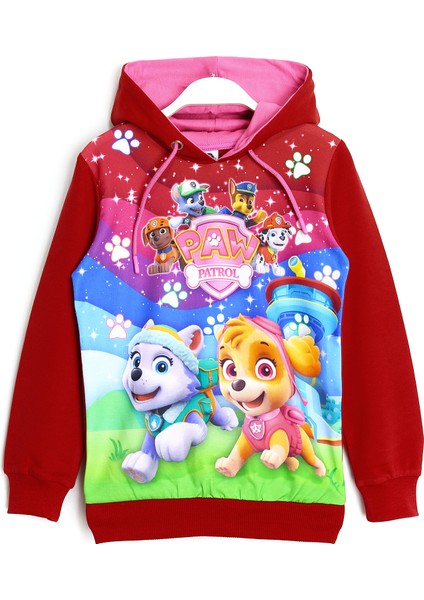 Kız Çocuk Paw Patrol Everest Skye Baskılı Kapüşonlu Sweatshirt Bordo