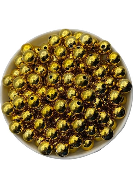 14MM Gold / Altın Sarısı Renk Parlak Metalize Plastik Boncuk,metalik Takı,çanta Yapım Boncuğu (100GR , ~65 Adet)