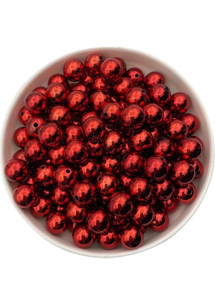14MM Kırmızı Renk Parlak Metalize Plastik Boncuk,metalik Takı,çanta Yapım Boncuğu (100GR , ~65 Adet)
