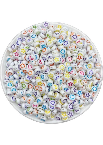 Renkli Sembollü Plastik Boncuk Takı Yapımı İçin 25 GR 4x7 mm