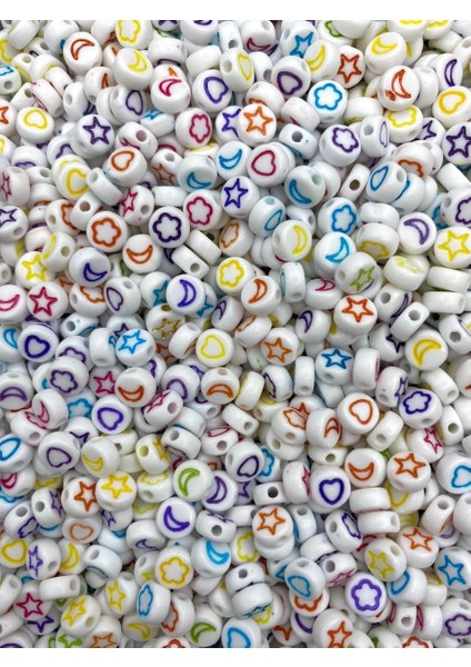 Renkli Sembollü Plastik Boncuk Takı Yapımı İçin 25 GR 4x7 mm fiyatları