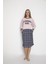 Kadın %100 Pamuk Yazı Baskılı Cepli Ekose Pembe Renk Pijama Tunik 1