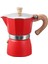 Ahşap Kulplu 3 Cups Moka Pot - 180 ml Moka Pot 3 Cups-Moka Pot Kırmızı ALOHA3CUPS 2