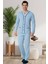 Mecit 22767 Mavi Önden Düğmeli Büyük Beden Erkek Pijama Takımı 1