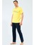 4135 Sarı Erkek Baskılı V Yaka Pantolon Pijama Takım 2