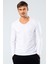 1334 Beyaz Erkek Erkek Beyaz V Yaka Uzun Kollu Sweatshirt 1