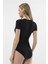 Kadın Siyah Yarım Kollu Bisiklet Yaka Agraflı Body 299 3