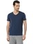 1332 Indigo Erkek V Yaka Likralı Kısa Kollu T-Shirt 1