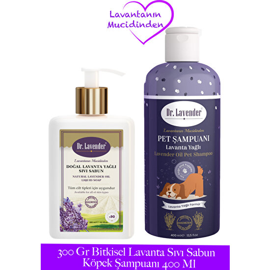 Dr. Lavender Hassas Ciltlere Lavanta Yağlı Sıvı Sabun 300GR + Pire Önleyici Lavanta Yağlı Köpek Şampuanı 400ML
