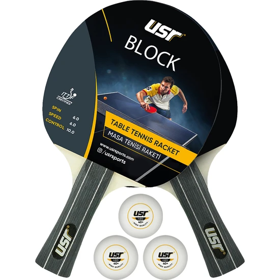 USR Block-RB Masa Tenisi 2 Raket + 3 Top Set
