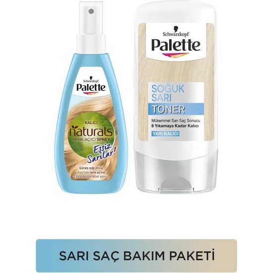Palette Sarı Saçlara Özel Bakım Seti Kalıcı Doğal Renkler Renk Açıcı Sprey + Palette Soğuk Sarı Toner