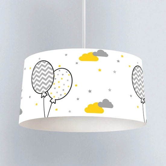 İnstababyrooms Balon ve Sarı Bulut Desenli Çocuk Odası Dijital Baskılı Sarkıt Avize