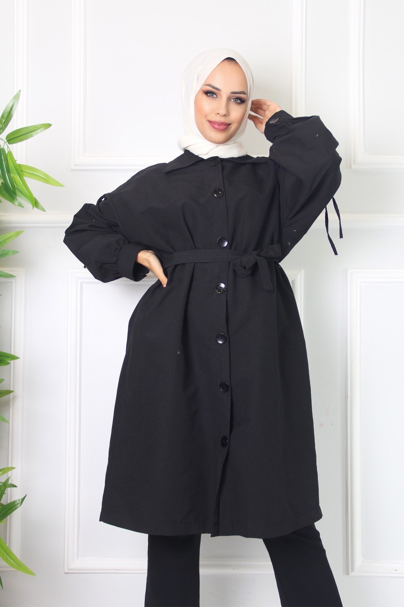 Comstarmoda Kadın Trençkot Owersize Ince Gabardin Düğmeli görsel 4