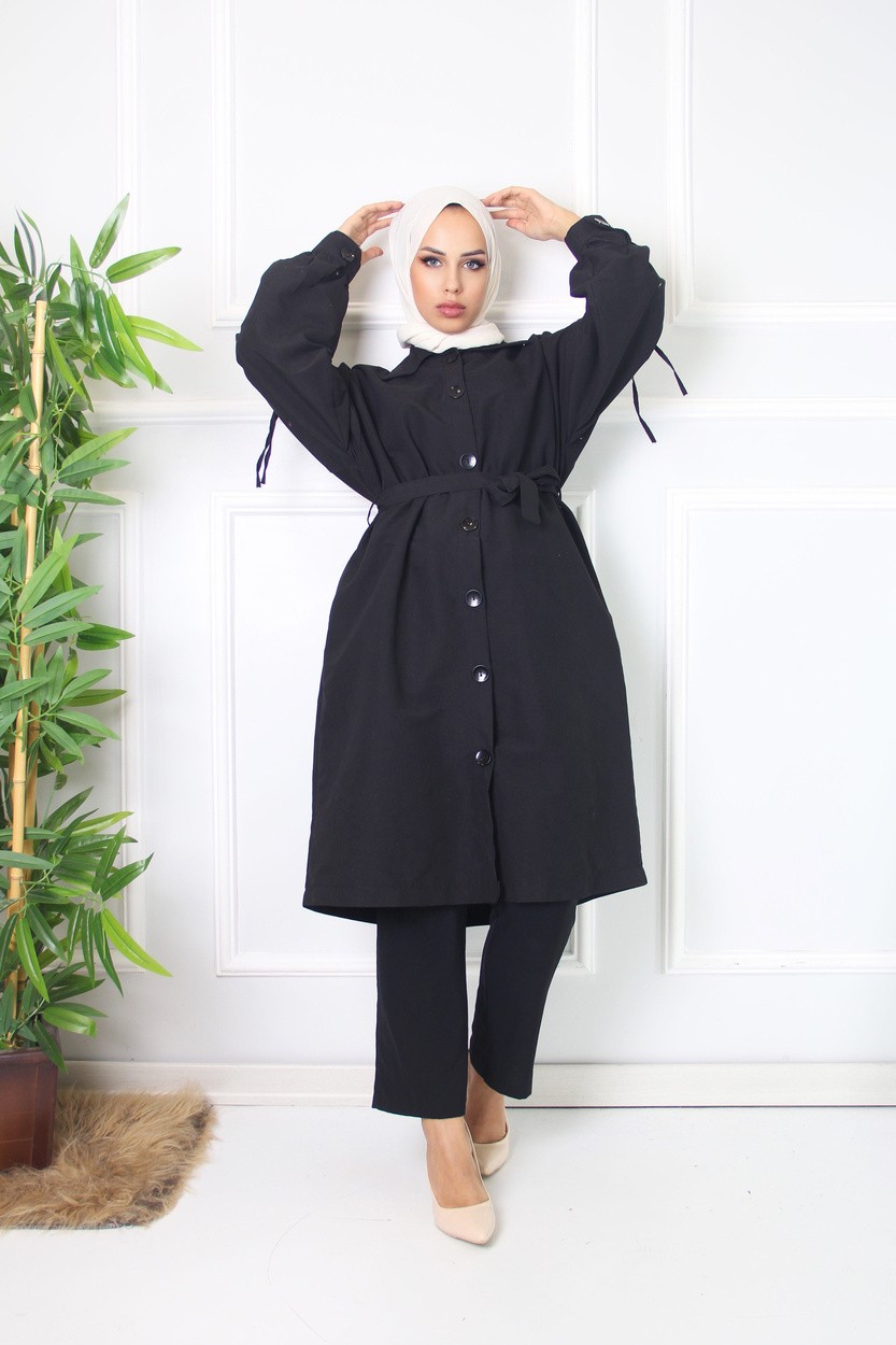 Comstarmoda Kadın Trençkot Owersize Ince Gabardin Düğmeli
