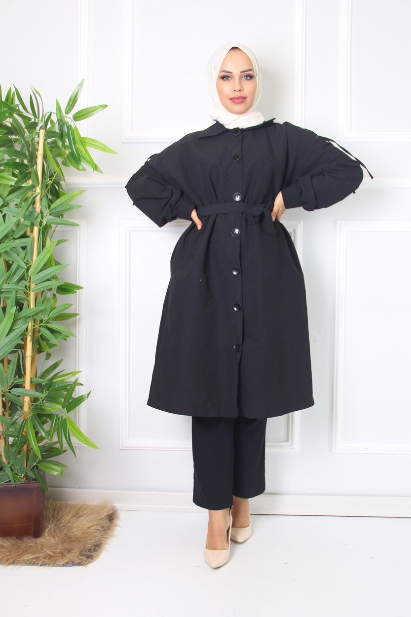 Comstarmoda Kadın Trençkot Owersize Ince Gabardin Düğmeli görsel 2