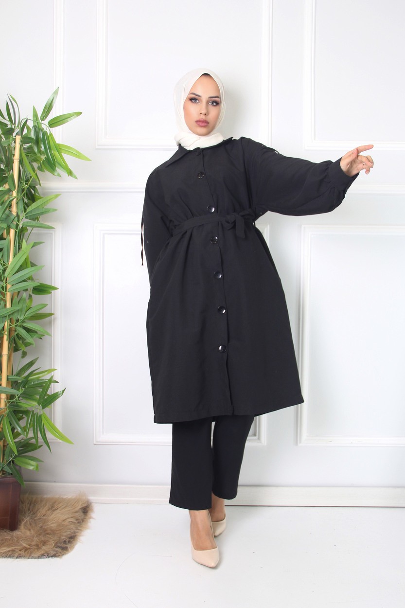 Comstarmoda Kadın Trençkot Owersize Ince Gabardin Düğmeli görsel 3