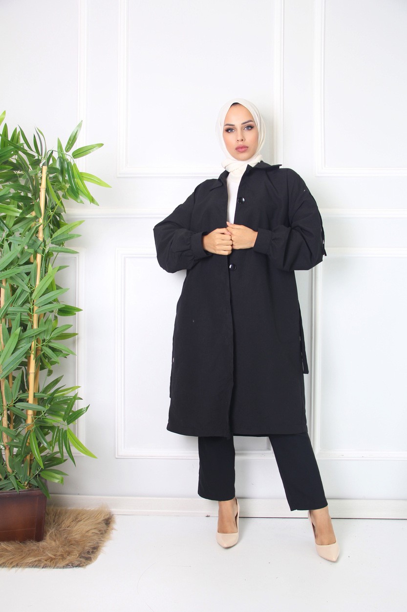 Comstarmoda Kadın Trençkot Owersize Ince Gabardin Düğmeli görsel 5