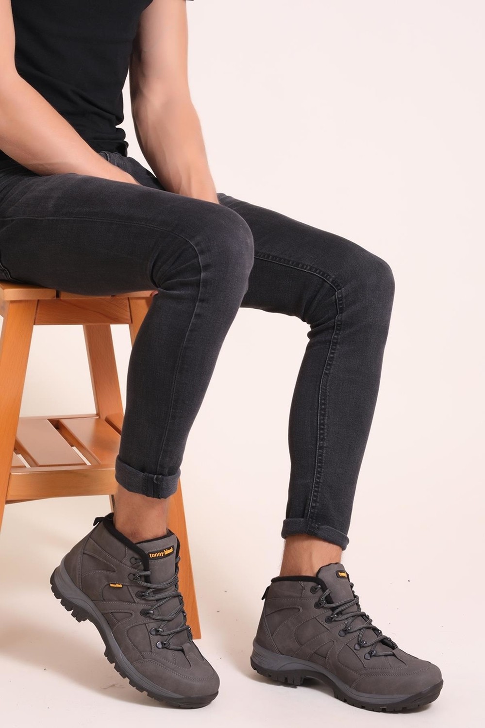 Tonny Black Unisex Füme Su Geçirmez Deri Trekking Bot, Bağcıklı, Kaymaz ve Rahat Tabanlı Outdoor Ayakkabı görsel 3