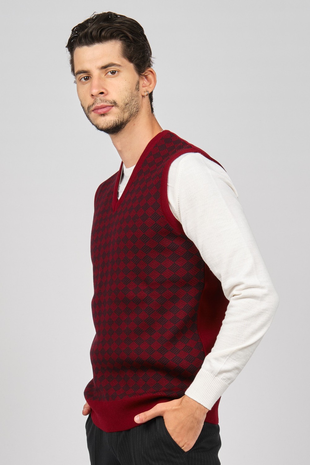 Pave Erkek Desenli Yünlü Süveter 4539011 Bordo görsel 3