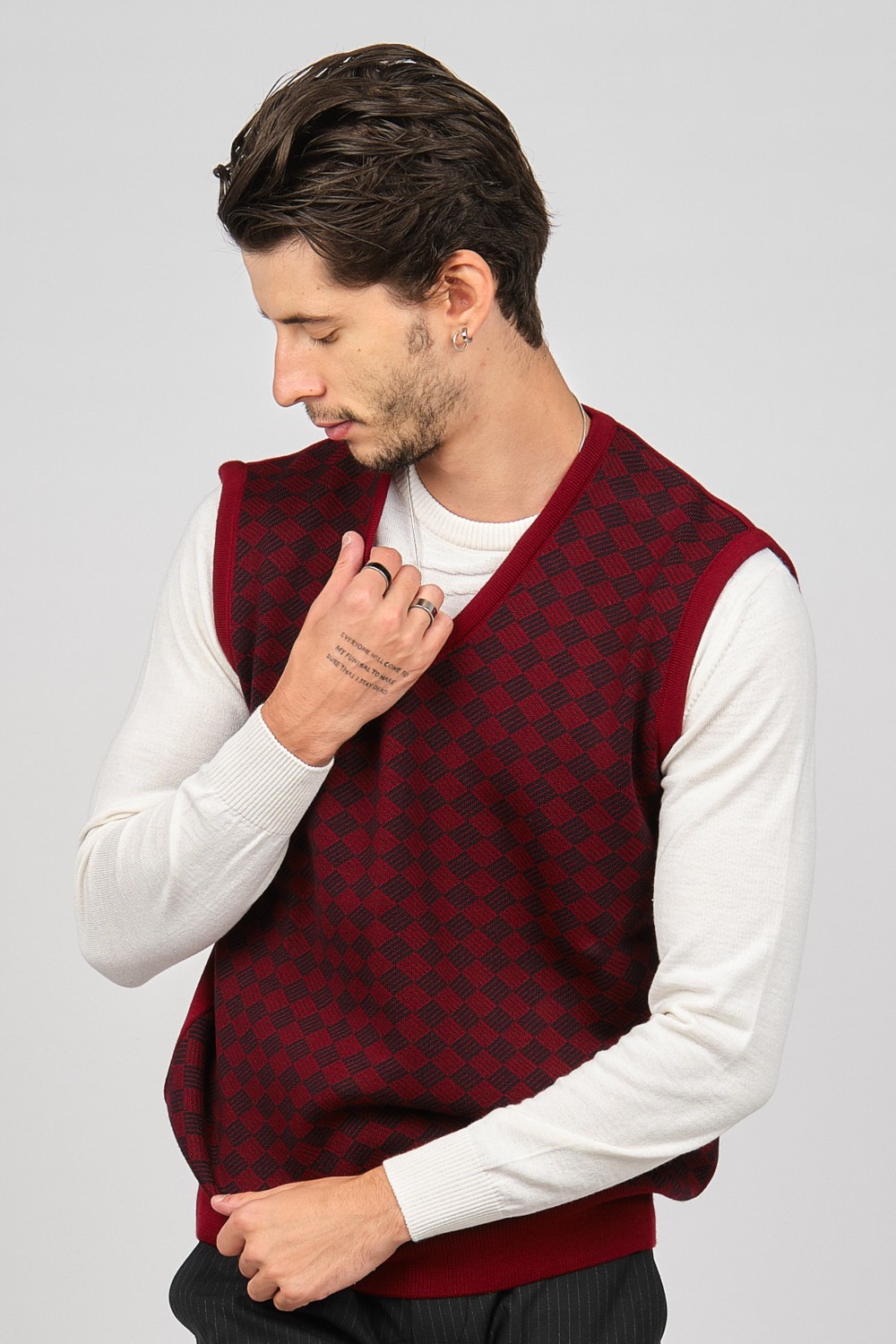 Pave Erkek Desenli Yünlü Süveter 4539011 Bordo görsel 5