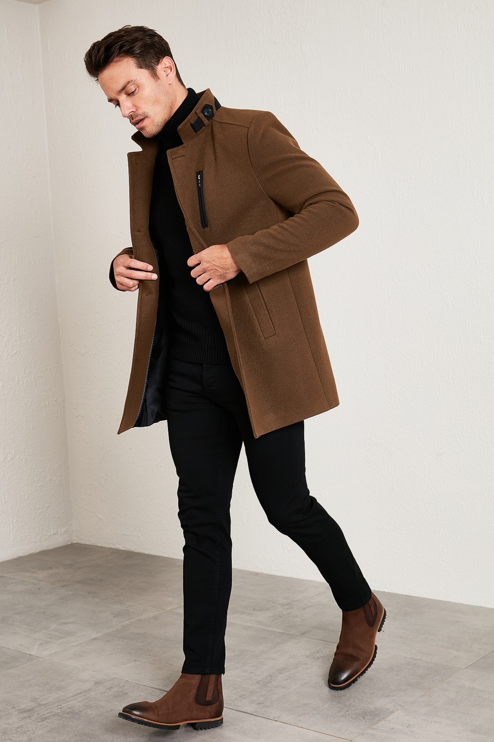 Buratti Relaxed Fit Düğmeli Dik Yaka Kaşe Kaban Erkek KABAN 5840099