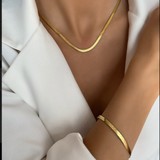 Gena Moda Gold Renk 45 cm Çelik Italyan Ezme Kolye-Bileklik Takım