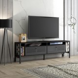 Wood'n Love Roma Premium Altıgen Desen Metal Ayaklı Metal Kapaklı Dolaplı Tv Ünitesi - Wood Siyah / Siyah