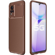 Tekno Grup Vivo V21E Kılıf Karbon Desenli Lux Negro Silikon Kahverengi + Nano Ekran Koruyucu Kahverengi
