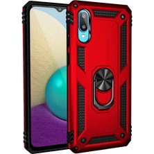 Case 4U Samsung Galaxy A02 Kılıf Çift Katmanlı Yüzüklü Manyetik Stand Olabilen Vega Kapak Kırmızı