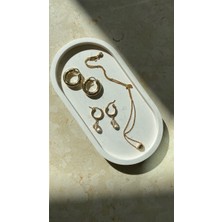Atelier Orange Dekoratif Oval Beyaz Beton Biblo Tabakbeton Takı Tabağı Mum Tabağı Mumluk Organizer