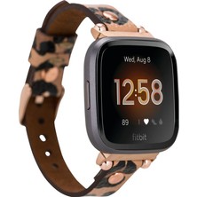 Bull Cover Bouletta Fitbit Versa 2-3 Seri Uyumlu Deri Kordon Rose Gold Troklu Leopar