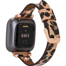 Bull Cover Bouletta Fitbit Versa 2-3 Seri Uyumlu Deri Kordon Rose Gold Troklu Leopar