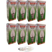 Bizim 8 Adet 10 Watt E14 Duy Renkli Şeffaf C7 Mum Ampül Sarı