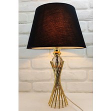 365gunserisonu Gold Kaplama Burgu Metal Ayaklı Kristal Cam Toplu  Siyah Kumaş  Şapkalı  Abajur Masa Lambası