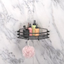 Tekno-tel Yapışkanlı Kancalı Banyo Köşe Rafı Mat Siyah ST107H