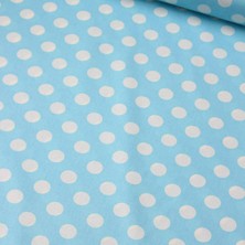 Daisy Star Mavi Zemin Beyaz Büyük Puantiye Poplin Kumaş