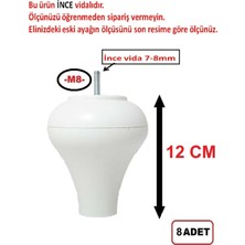 Zeygen (Vida Ölçüsüne Dikkat) Armut Plastik Baza Ayağı Koltuk Kanepe Ayağı 8 Adet Beyaz 12 cm M8 Vida