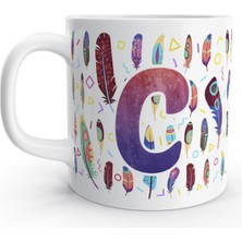 Rock'n Fox C Harfi Tüy Feather Tasarım Renkli Harfli Kupa Bardak