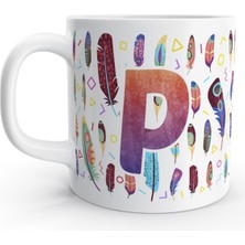 Rock'n Fox P Harfi Tüy Feather Tasarım Renkli Harfli Kupa Bardak