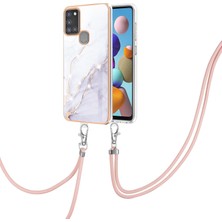 Eabhulie Samsung Galaxy A21S Için Crossbody Askı Ipi Telefon Kılıfı Silikon Mermer Desen Yumuşak Tpu Tampon Kapağı Beyaz (Yurt Dışından)