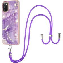 Eabhulie Samsung Galaxy A02S Için Crossbody Askı Ipi Telefon Kılıfı Silikon Mermer Desen Yumuşak Tpu Tampon Kapağı Mor (Yurt Dışından)