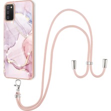 Eabhulie Samsung Galaxy A02S Için Crossbody Askı Ipi Telefon Kılıfı Silikon Mermer Desen Yumuşak Tpu Tampon Kapağı Rose Gold (Yurt Dışından)