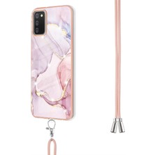 Eabhulie Samsung Galaxy A02S Için Crossbody Askı Ipi Telefon Kılıfı Silikon Mermer Desen Yumuşak Tpu Tampon Kapağı Rose Gold (Yurt Dışından)