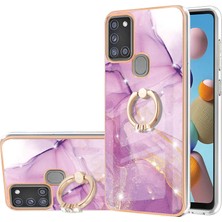 Eabhulie Samsung Galaxy A21S Için Mermer Desen Yumuşak Tpu Tampon Halka Tutucu Stand Kılıf Kapağı Pembe (Yurt Dışından)