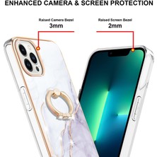 Eabhulie iPhone 13 Pro Için Mermer Desen Yumuşak Tpu Tampon Halka Tutucu Stand Kılıf Kapağı Beyaz (Yurt Dışından)