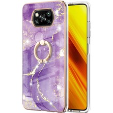 Eabhulie Xiaomi Poco X3 Için Mermer Desen Yumuşak Tpu Tampon Halka Tutucu Stand Kılıf Kapağı Mor (Yurt Dışından)