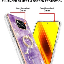 Eabhulie Xiaomi Poco X3 Için Mermer Desen Yumuşak Tpu Tampon Halka Tutucu Stand Kılıf Kapağı Mor (Yurt Dışından)