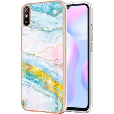 Eabhulie Xiaomi Redmi 9A Için Mermer Desen Yumuşak Tpu Tampon Kılıf Kapak Turkuaz - Beyaz (Yurt Dışından)