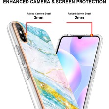 Eabhulie Xiaomi Redmi 9A Için Mermer Desen Yumuşak Tpu Tampon Kılıf Kapak Turkuaz - Beyaz (Yurt Dışından)